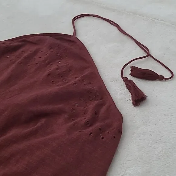 Roxy Quicksilver Red Tassel Tie Halter Romper Shorts Eyelet Women's Medium Boho - Picture 7 of 16